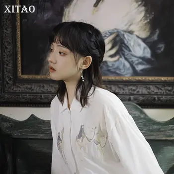

XITAO 2020 Spring New Womens Tops and Blouses Literary Embroidery Minority White Shirt Loose Long Sleeve Wild Clothes DMY3564