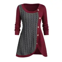

Women Sweater Long Sleeve Solid Color Pullover Sweater Autumn Winter Buttons Decor Irregular Stitching Twist Sweater Streetwear