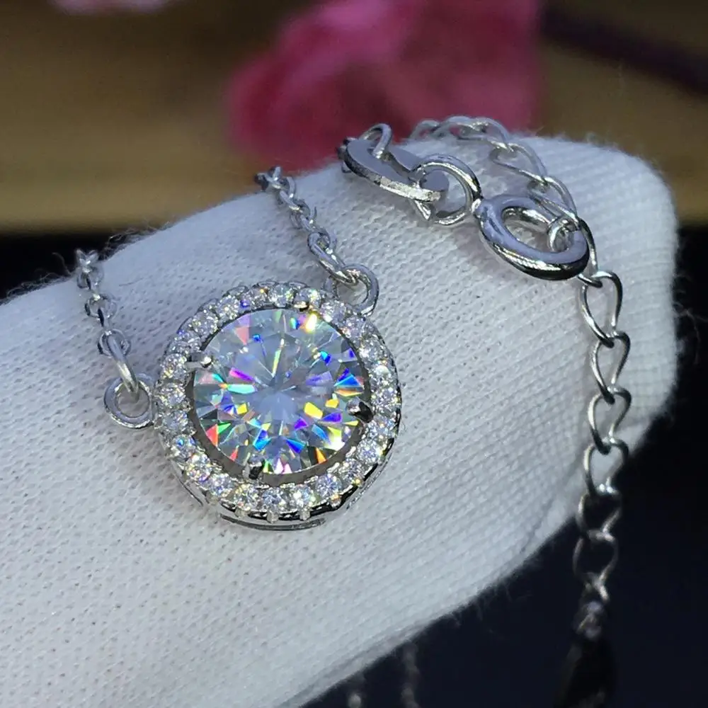 Круглые серебряные подвески из муассанита в виде стихов еврей, 1ct D VVS, роскошные подвески из муассанита для женщин