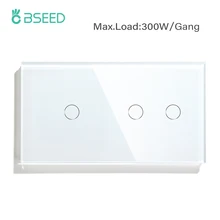 Bseed 3Gang 1way LED Touch Switch Max.Lod 300W Wall Light Switch Crystal Class Switch Waterproof Backlight Sensor On/Off Switch