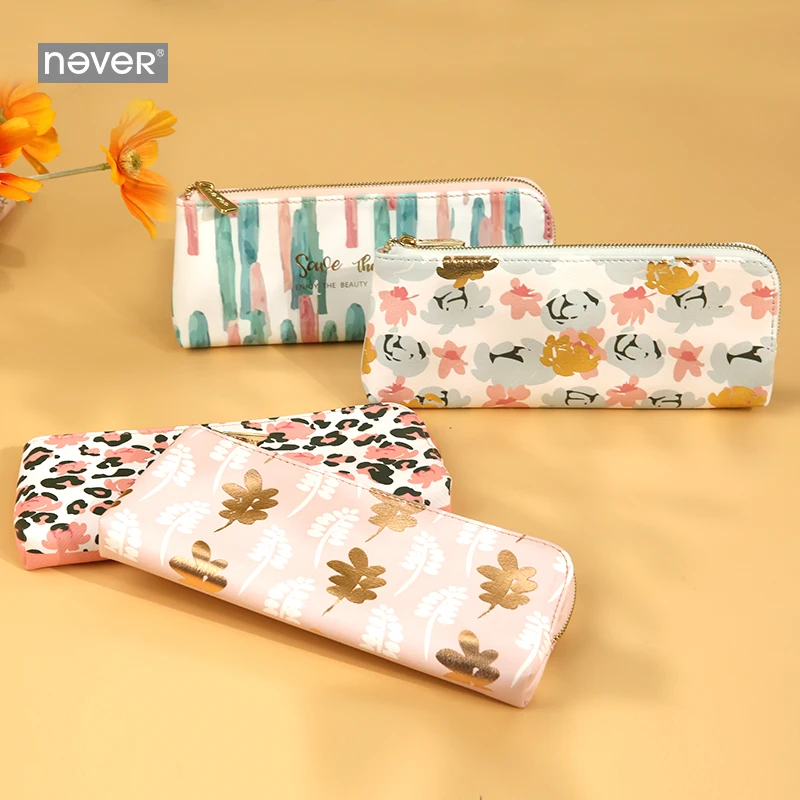 

Never Leopard Grain Pencil Case Hight School Cute Pouch Leather Pencil Bag Large Capacity Storage Bag Student Gift Stationery