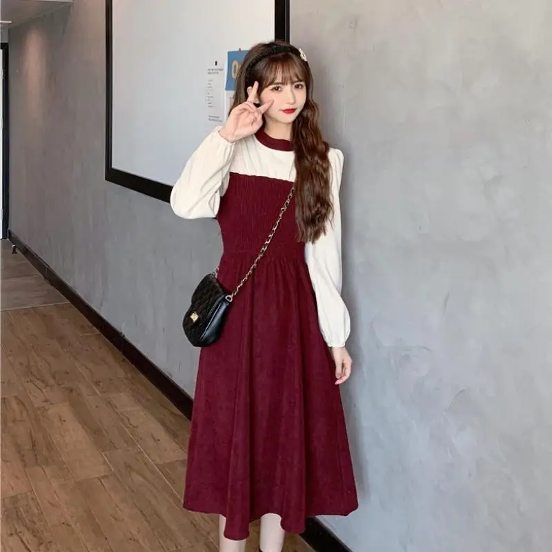 Female Winter Elegan One Piece Dress Korean 21 Spring Long Sleeve O Neck Kawaii Dress Women Preppy Style Slim Party Midi Dress Dresses Aliexpress