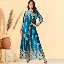 Large Swing Elegant Thin Muslim Dress,Smooth Cool Fabric Long-sleeved Dress,Big Size Comfortable Dignified Lay's One-Piece