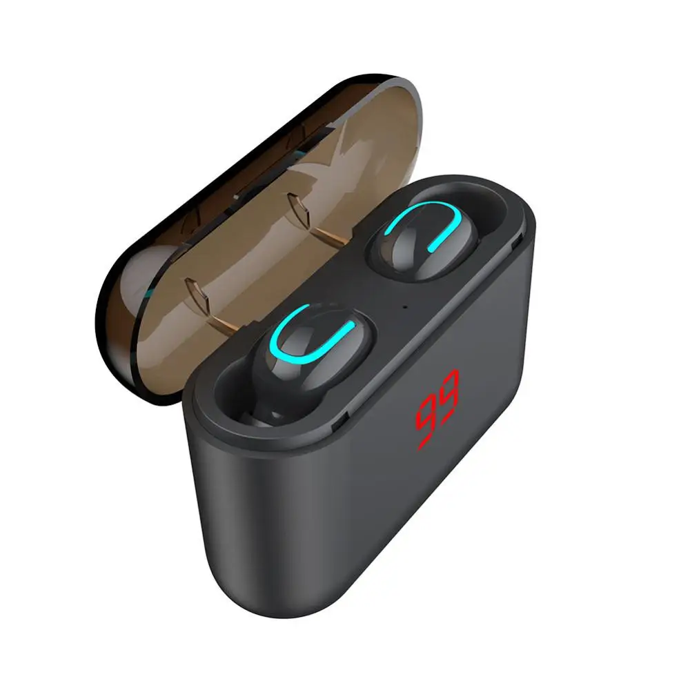 Черный Мощный цифровой дисплей TWS-Q32 bluetooth-гарнитура 5,0 магнитные стерео беспроводные стерео спортивные bluetooth-гарнитура с мобильным питанием - Цвет: Черный