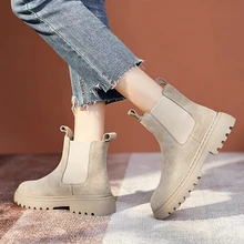 

Boots Chunky Boots Women Winter Shoes Cow Suede Ankle Boots Black Female Autumn Fashion Platform Booties