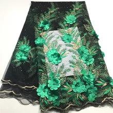 Зеленые 3D цветы африканская кружевная ткань высокое качество кружева с бисером, шнур сетка нигерийские кружевные ткани для свадебного платья M19301