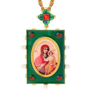 

Gothic Judaism Orthodox Pectoral Cross Icon of Christ and Holy Virgin Mary Necklace Women Men Kolye Enamel Jewelry 78*129mm
