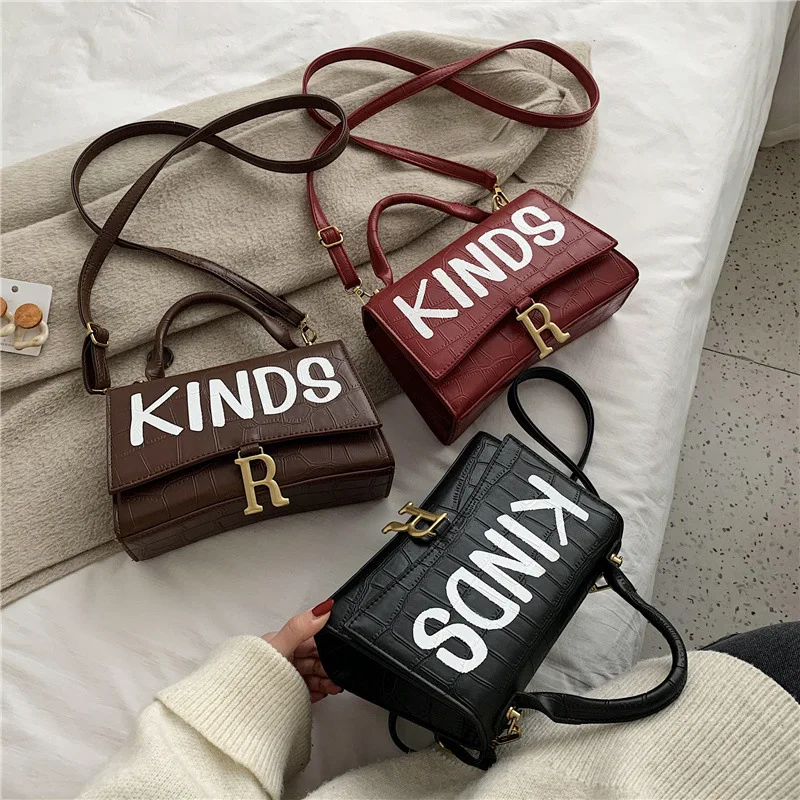 

New Arrival Bag Women's 2020 Korean-style Versitile Fashion Stone Pattern Flap Bag Lettered Shoulder Bag