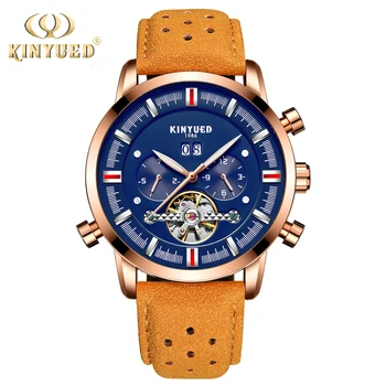 

KINYUED Skeleton Automatic Watch Men Flying Tourbillon Mens Watches Mechanical Self Movement Calendar Clock Wristwatch for Mens
