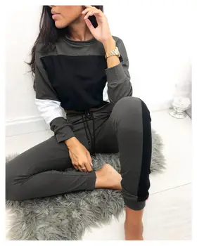 

Women 2 Piece Set Winter Splicing Contrast Long Sleeve Tracksuit Women Hoodie Pants Pullover Sweaterskirt Conjunto Feminino