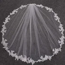 Новая свадебная вуаль с кружевной аппликацией и коротким рукавом с расческой, один слой 120 см, свадебная вуаль Veu de Noiva, аксессуары для невесты