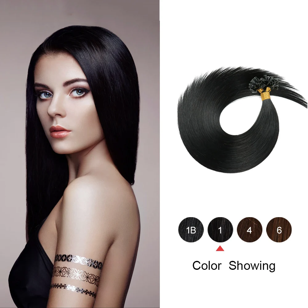 

Gazfairy U Tip Hair Straight Remy Keratin Capsules Human Fusion Hair Nail U Tip Pre Bonded Hair Extensions 16 Inch 1g/s 50g 80g