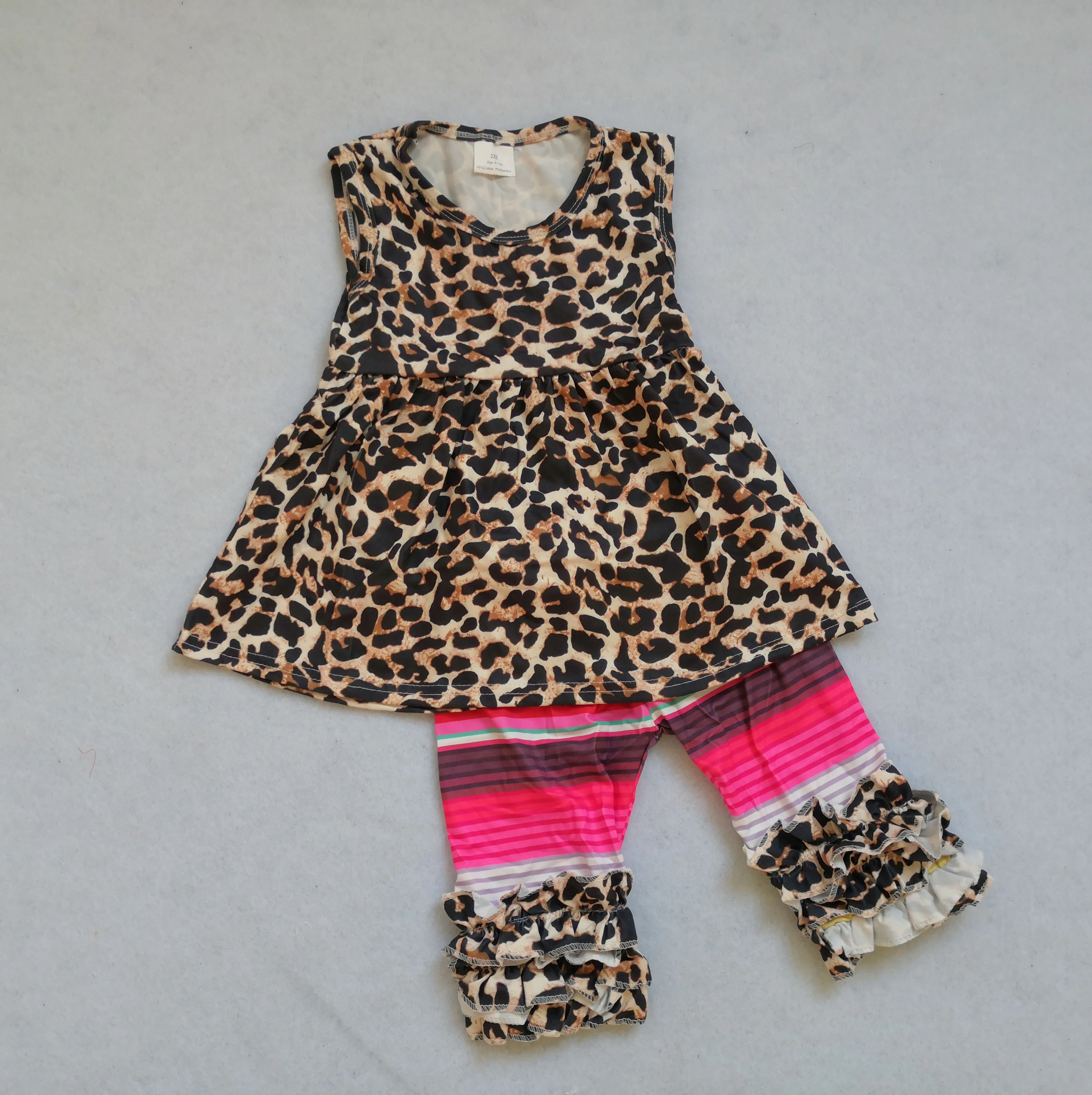 

kids clothing baby girl clothes ruffle pants sets children boutique Leopard-print desgin
