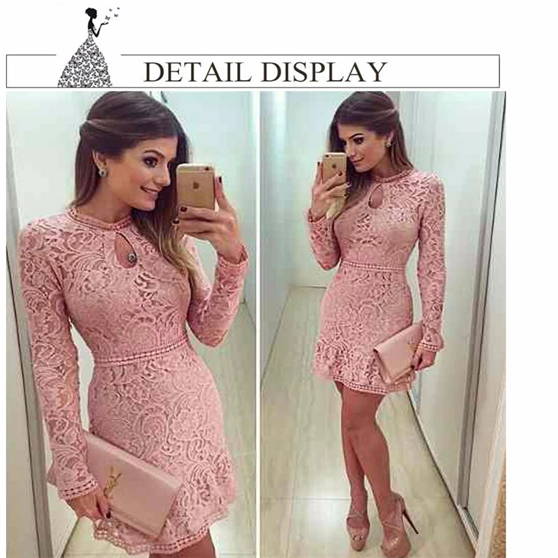 Новое поступление Vestidos, женское модное повседневное кружевное платье, розовые вечерние платья с круглым вырезом и рукавами, Vestido de festa Brasil Trend