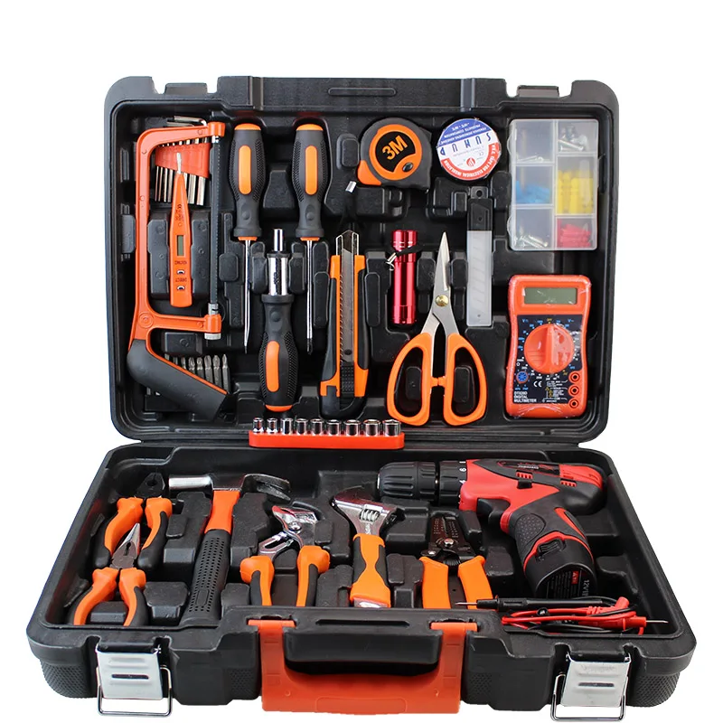 

56 pcs/set Electrotechnical Tools Box Power Tools Kit Hand Tools Set Household Tool Case Cordless Li-Ion Drill Multimeter PTS008