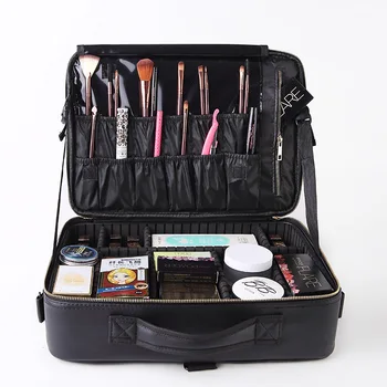 

Women's Leather Cosmetic Bag PU Nylon Waterproof Professional Quality Light Portable Female Makeup Large Capacity Travel Storage