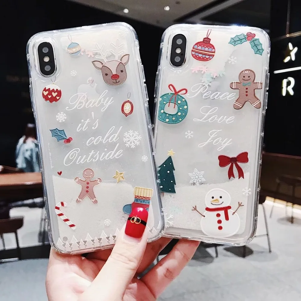 Рождественский чехол для телефона с оленем для iphone 6, 6 S, 7, 8 Plus, X, XR, XS MAX, чехол с динамическим жидким зыбучим песком, чехол для телефона s