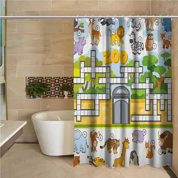 

Word Search Puzzle Professional Shower Curtain Zoo Themed Education Game with Different Animals Numbers and Words Print