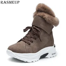 Женские зимние ботинки из RASMEUP кожи; коллекция года; модные теплые плюшевые женские зимние ботинки; повседневная женская обувь на платформе со шнуровкой