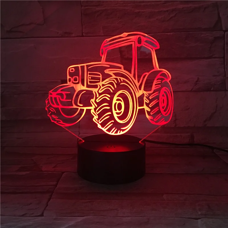 Nigndn 3D Lamp Kids Birthday Gift New Creative Tractor Colorful 3d Night Light Touch Remote Control 16 Color Led Visual Light portable night light