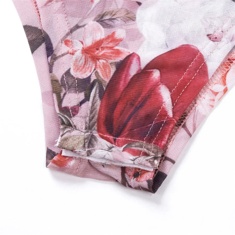 Sexy Women Long Sleeve Bandage Bodysuit Floral Tops Blouse Jumpsuit Rompers Autumn Clothes