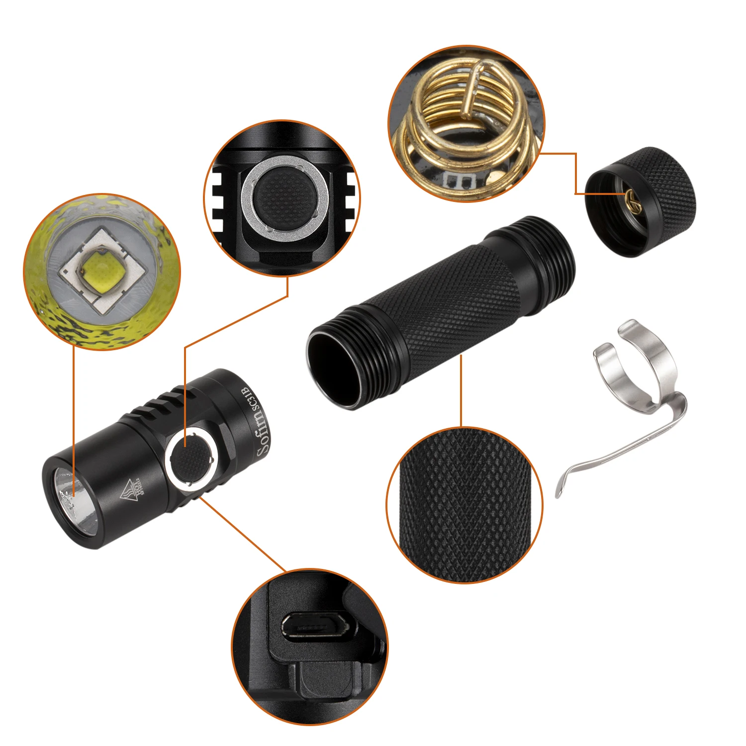 Sofirn SC31B USB Перезаряжаемый СВЕТОДИОДНЫЙ Фонарь 18650 Тактический USB фонарь SST20 1000lm 5 режимов с индикатором питания 4000K 6500K