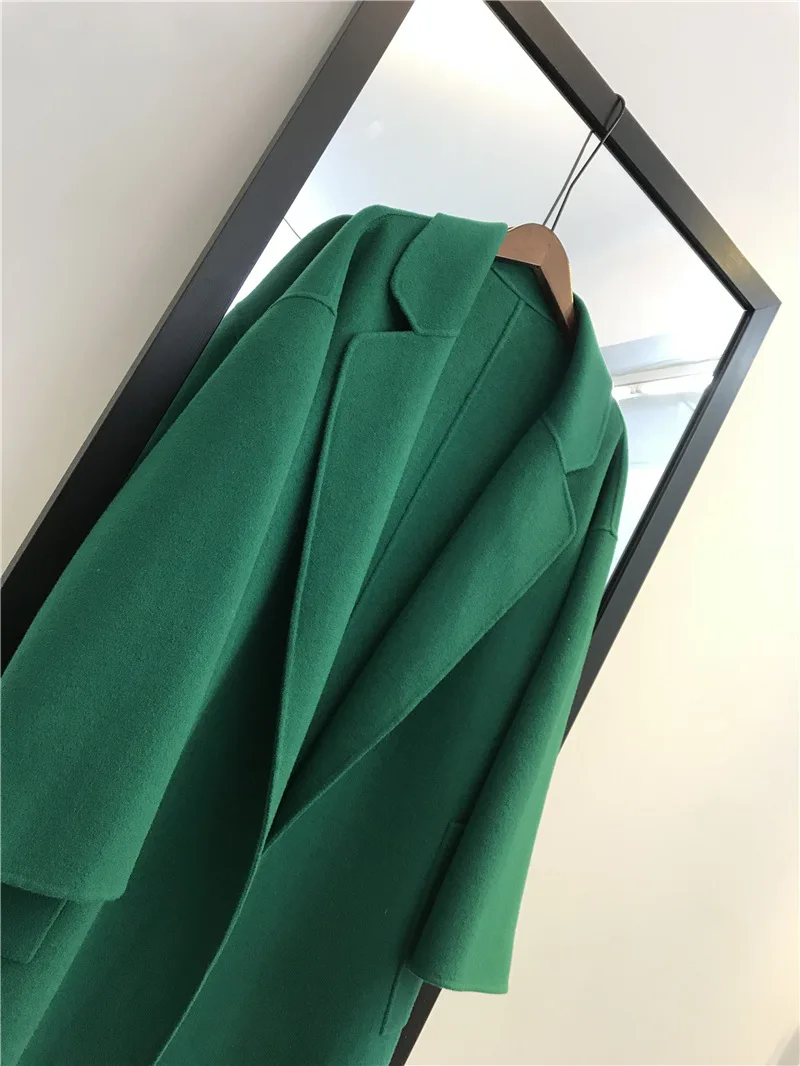 Autumn And Winter New Style Mid-length Green Double-Sided Handmade Cashmere Wool Overcoat Women's Popular Fashion Coat