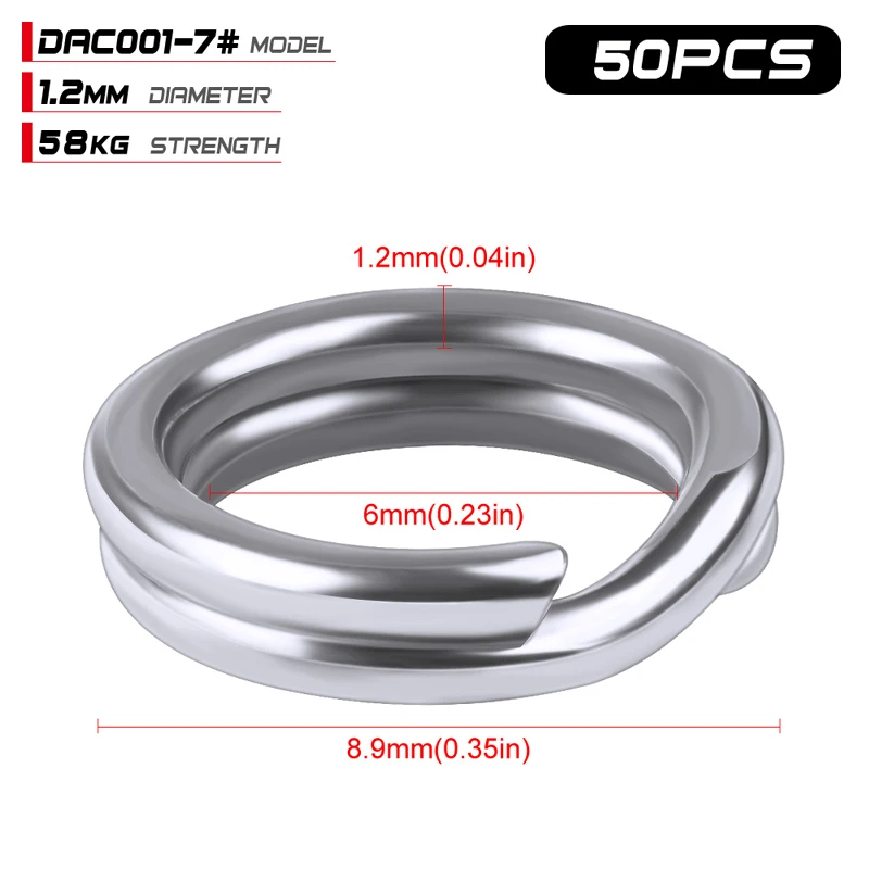 PROBEROS Stainless Steel Fishing Connector Rings - 50pcs Silver Split Rings for Bait and Tackle Accessories