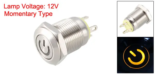 Yellow 12V Uxcell кнопочный переключатель металлическая мгновенная плоская головка 12 мм Монтажный диаметр 1NO 3-6 в/12 В/24 В белый/желтый/синий/зеленый/красный светодиодный светильник - Цвет: Yellow 12V