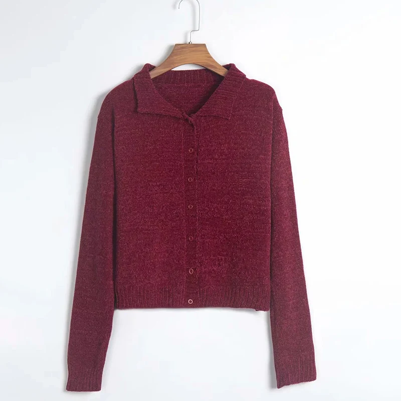 Harajuku/Винтажный вязаный кардиган для девочек, свитер, осенний свитер с отложным воротником, Повседневная Свободная мягкая уютная одежда для женщин - Цвет: wine red cardigans