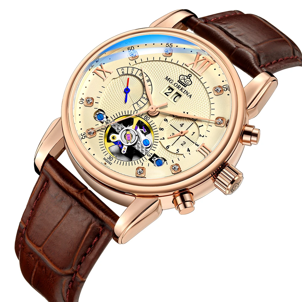 Мужские механические часы ORKINA Tourbillon светящиеся автоматические из натуральной