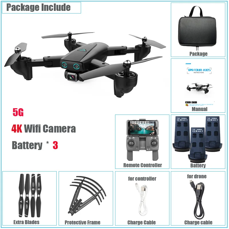 Дрон с GPS 4K HD Квадрокоптер с камерой 5G Wifi FPV авто возврат складной вертолет 20 минут долгий срок службы батареи игрушки Дрон управление приложением - Цвет: 3 Battery 5G 4K