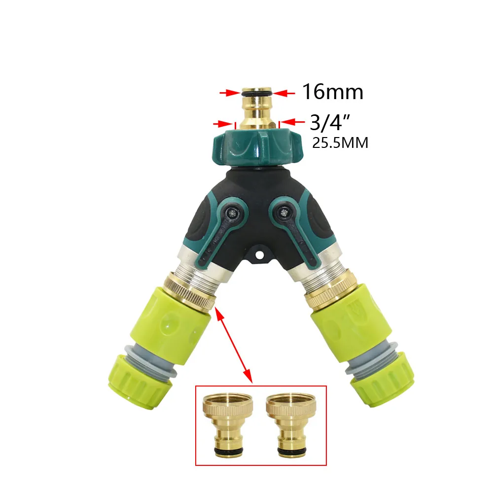 Splitter Per Rubinetto 2 Vie In Ottone - 3/4 Pollice Con Valvole Indipendenti E Nastro PTFE - Per Giardino E Casa - 6