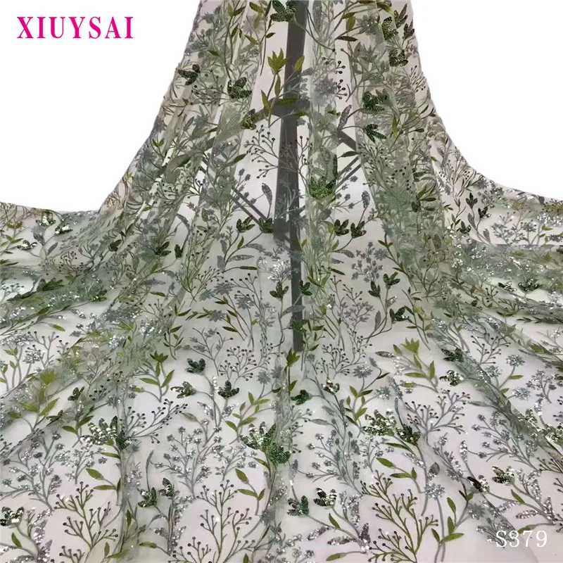 

2020 New French Nigerian sequins net lace,African tulle mesh Sequence lace fabric high quality for wedding dress 5yard/lot SL379