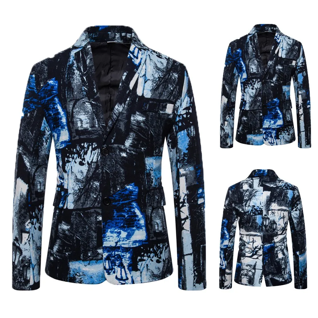 KLV, новинка, мужской пиджак, Повседневный, винтажный, с отложным воротником, с длинным рукавом, с цветочным принтом, пиджак, пиджак, формальный пиджак, мужской 9916