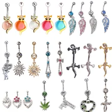 1 шт. нержавеющая сталь лиса пупка Кулон Кольцо Циркон Сердце для пупка пирсинг сексуальные болтаются Пирсинг живота Nombril дискретные ювелирные изделия