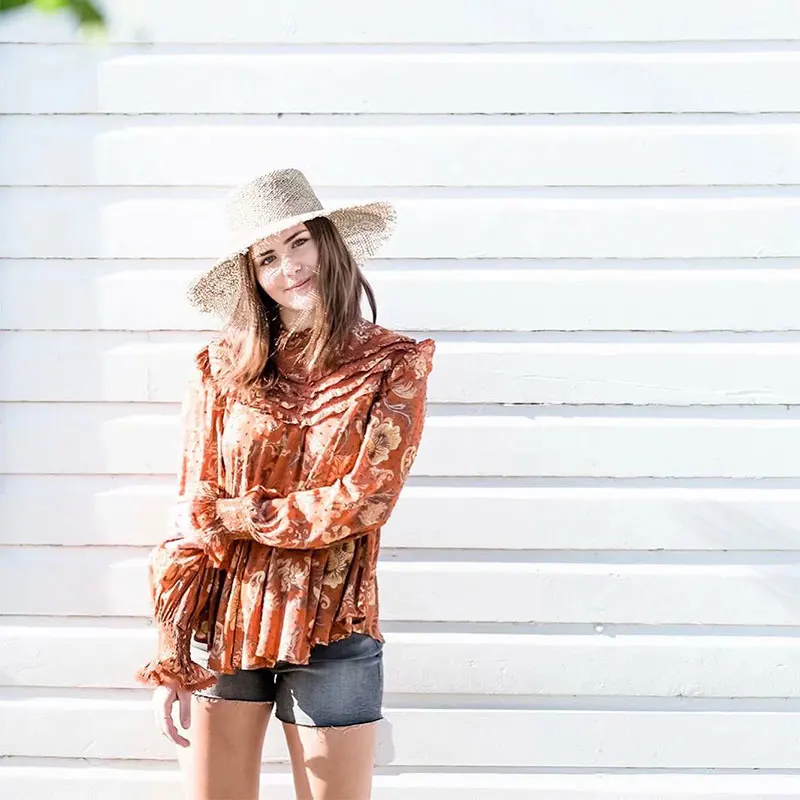 KNOYEER BOHO блузка фонарь с длинным рукавом o образным вырезом печатная рубашка