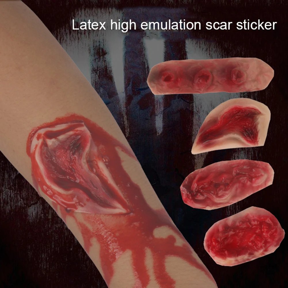 Хэллоуин смешная поддельная рана кровавая травма шрам латексная наклейка Tricky шалость самоклеящаяся 3D наклейка макияж(часы осторожно) горячая Распродажа