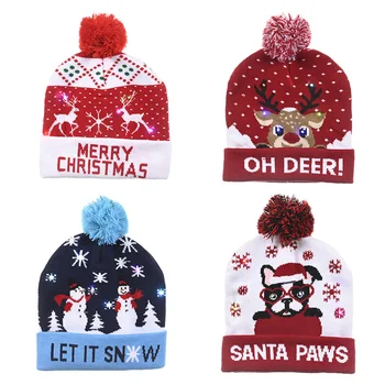 

Colorful LED Light Christmas Hat Snowman Cartoon Luminous Knitted Cap Beanie for Children Adult New Year Party Xmas Decoration