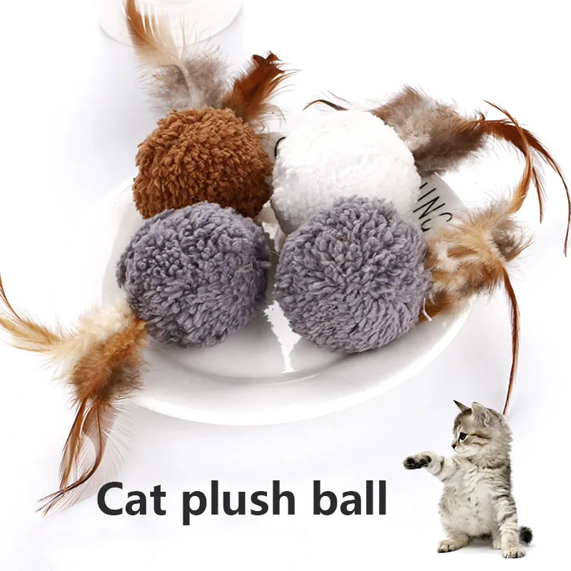 Funny Pet Toys Ball Feather Mint Toy Cat Teaser Playing Ball Interactive Training Toys AUG889