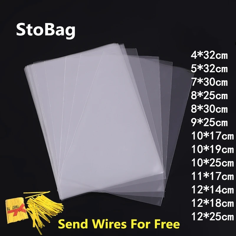 StoBag 200 шт. длинный прозрачный пластиковый пакет с открытым верхом ОПП для конфет