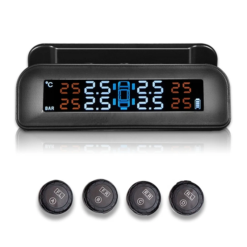 Автомобильный Солнечный TPMS автомобильный монитор давления в шинах беспроводной 4 внешних датчика цветной цифровой экран