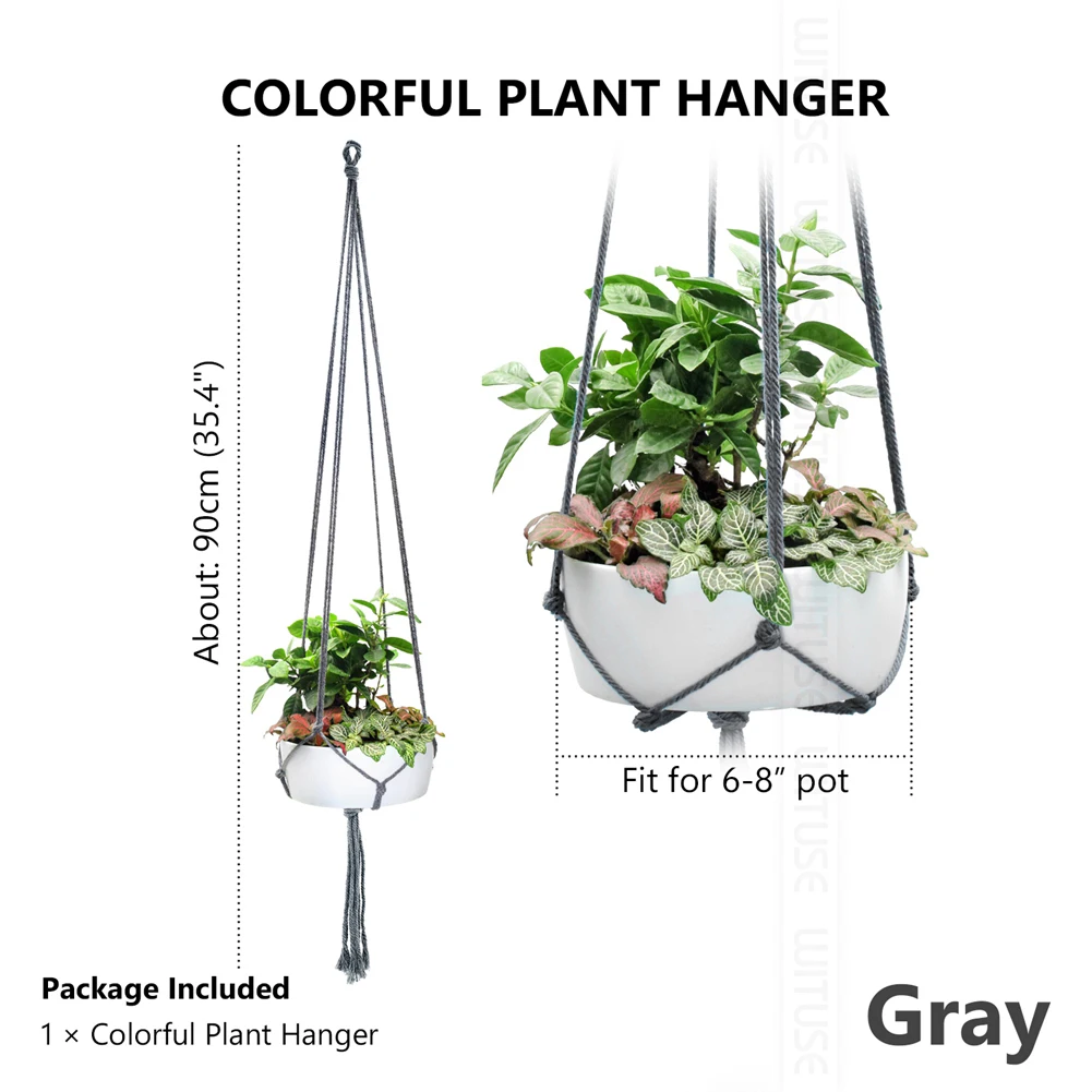 Grey 90cm Ручная работа, красочные вешалки для макраме для растений, декор для балкона, веревка, корзина, вешалка для улицы, цветок, хлопок, 4 ноги, подвесной горшок, комнатный, для помещений - Цвет: Grey 90cm