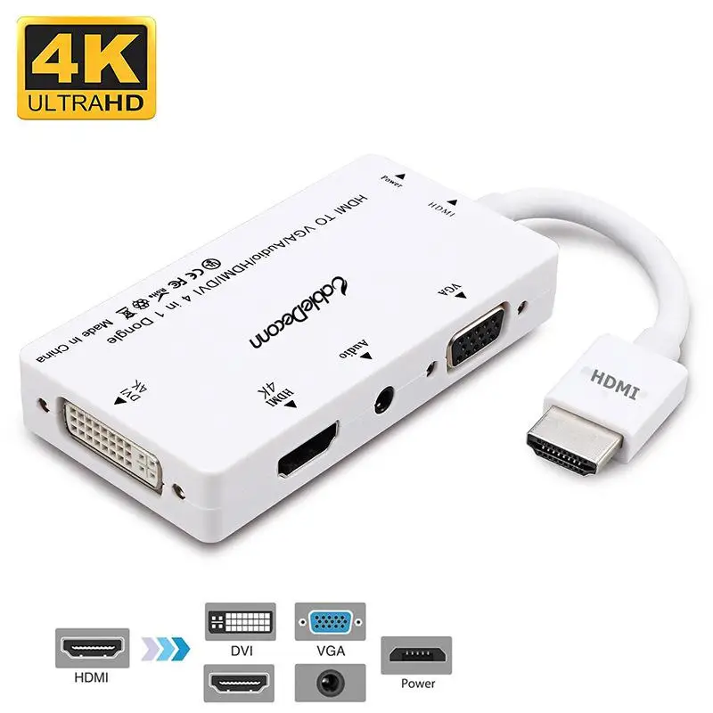 White DishyKooker HDMI сплиттер HDMI к VGA DVI Аудио Видео кабель многопортовый адаптер 4 в 1 конвертер для PS3 HDTV монитор ноутбука - Цвет: White