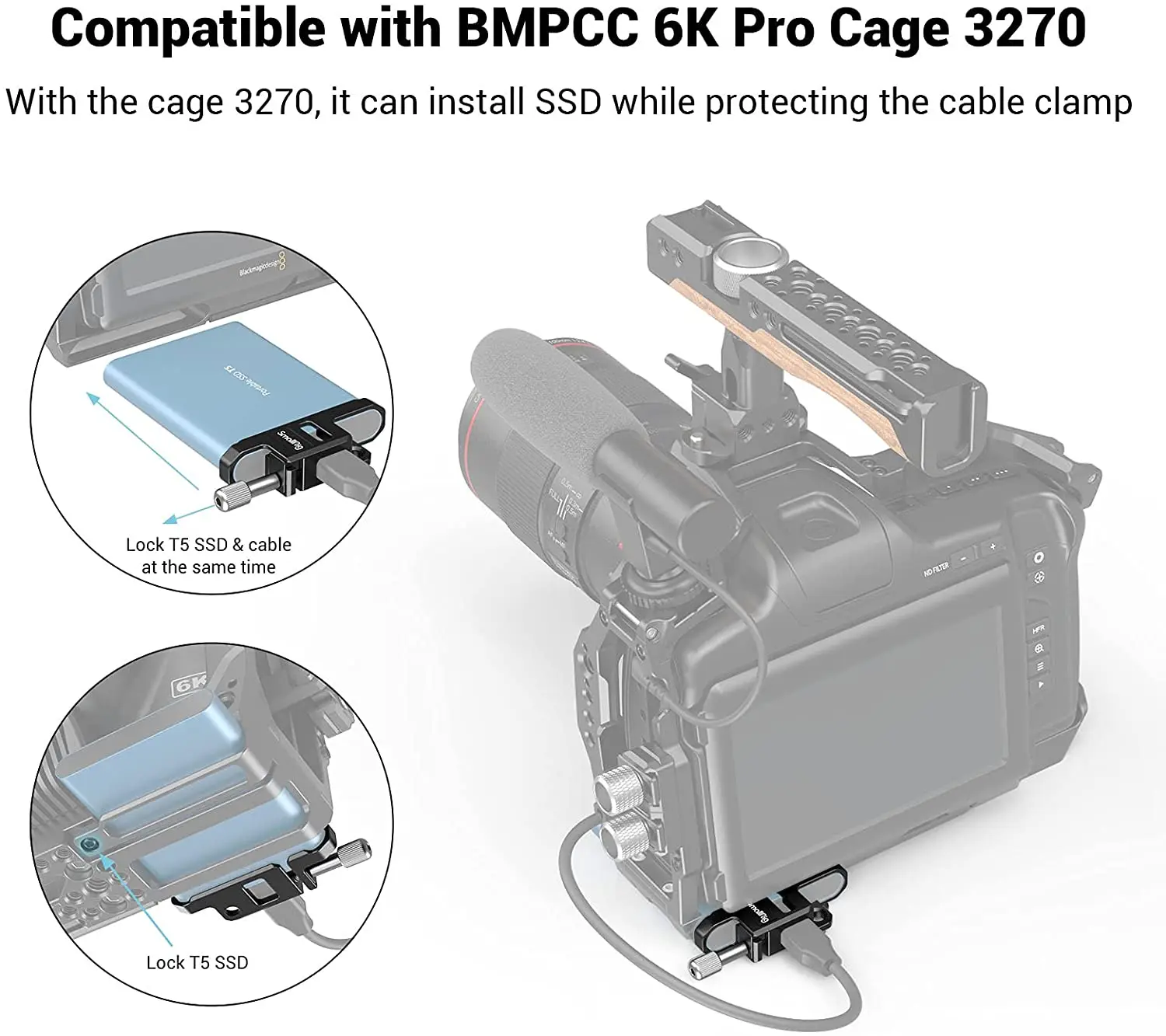 Suporte de Câmera para Samsung Bolso para Câmera Smallrig Blackmagic Design Câmera 4k - 6k Gaiola 2245 t5 Ssd - Image 4