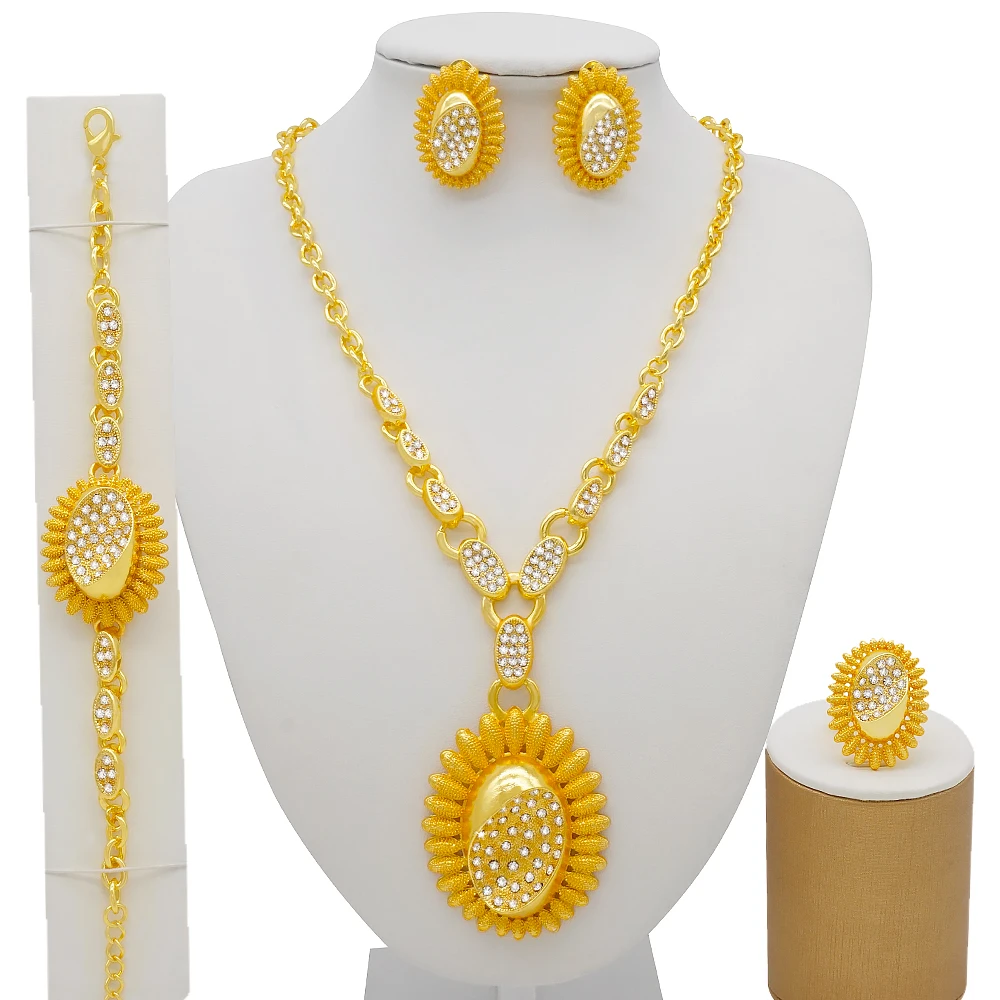 

Fashion Dubai Jewelry Set Nigerian Gold Color Jewelry Set African Beads Jewelry Set Ethiopian Bridal Jewellery Accessories Gift