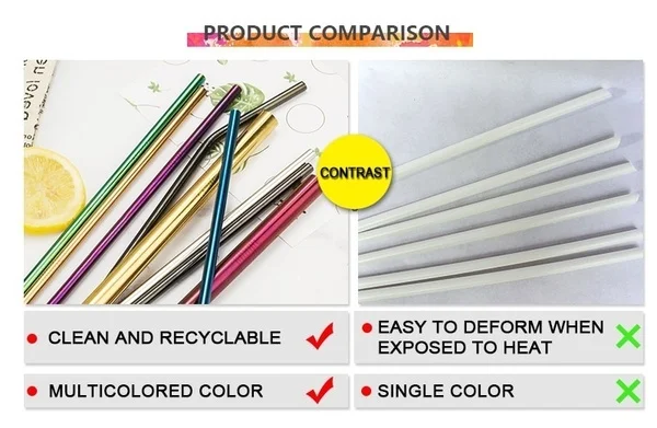 4PCS Resuable Stainless Steel Drinking Straws Home Kitchen Bar Beer Water Juice Drinkware Straws with Cleaning Brush Set