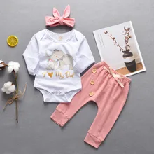 Г. Зимняя одежда для новорожденных девочек; Одежда для маленьких девочек; комбинезон с принтом слона из мультфильма; боди; штаны; комплект с повязкой на голову