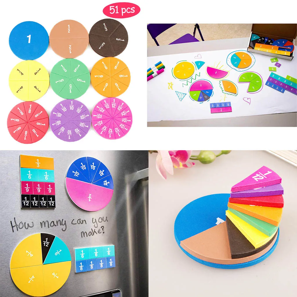 51pcs Magnetic Circular Fractions Card Toys Education Math Learning Number 