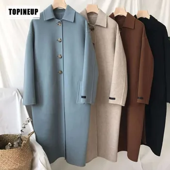 

2019 Winter Women Wool with belt Loose Coat Jacket Women long loose Single-breasted loose wool coat